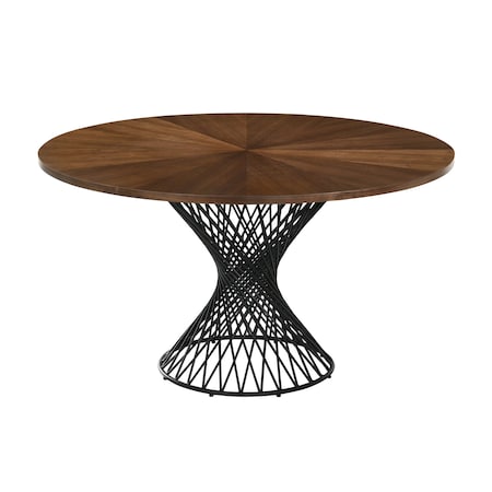Armen Living Cirque 54" Round Walnut Wood and Metal Pedestal Dining Table LCCQDIWA